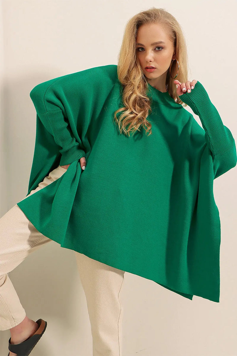 Pull Poncho Oversize Fendu Femme