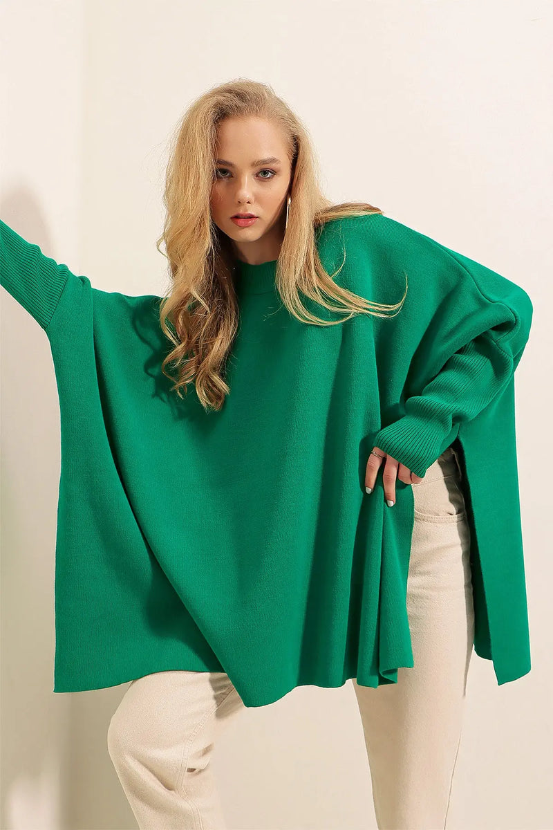 Pull Poncho Oversize Fendu Femme