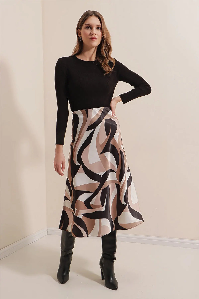Jupe satin femme – Jupe midi fluide élégante 100% polyester