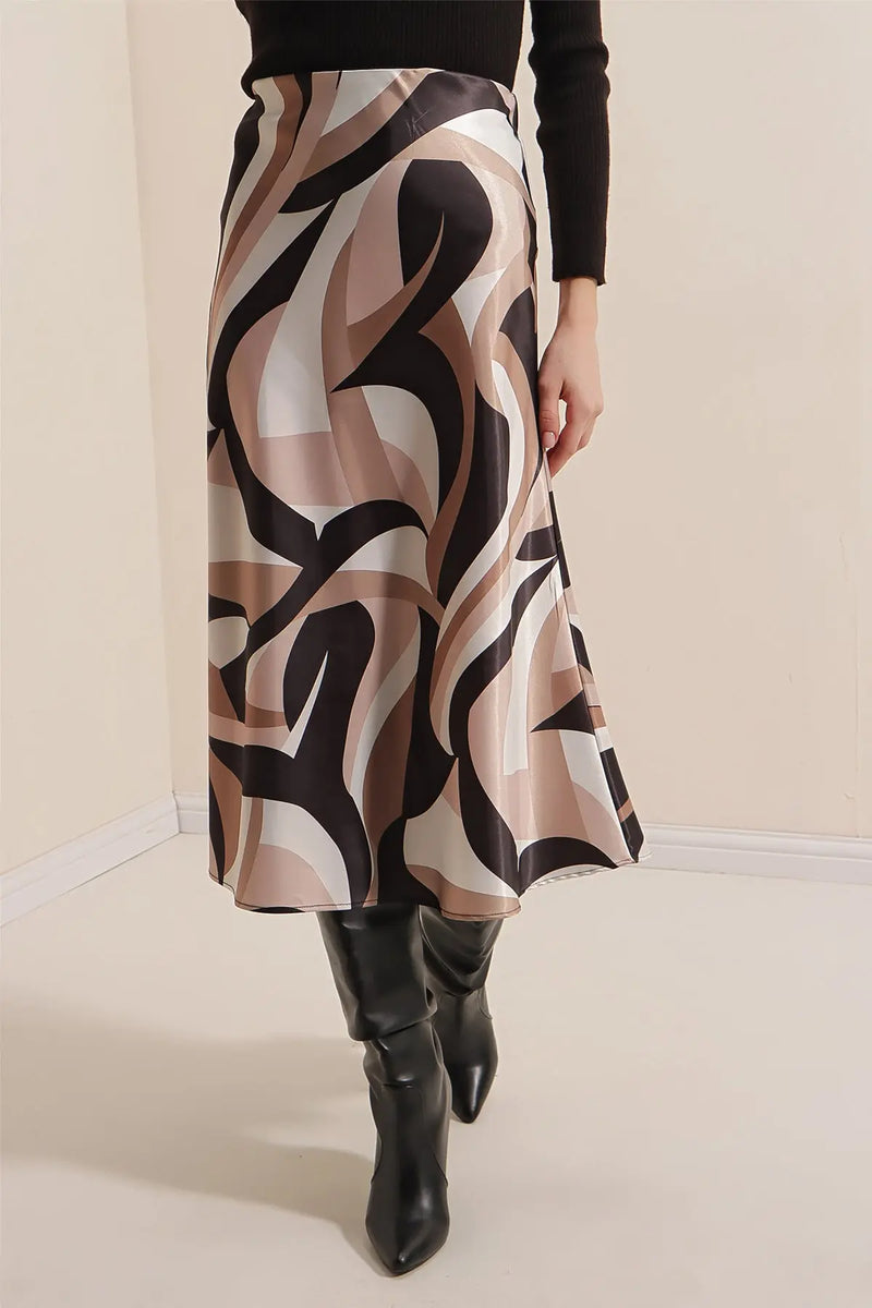 Jupe satin femme – Jupe midi fluide élégante 100% polyester
