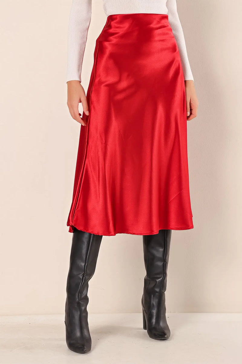 Jupe satin femme – Jupe midi fluide élégante 100% polyester