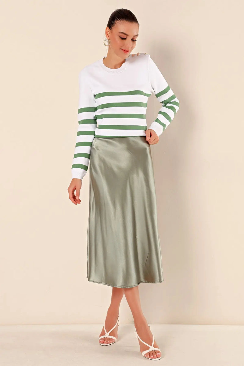 Jupe satin femme – Jupe midi fluide élégante 100% polyester