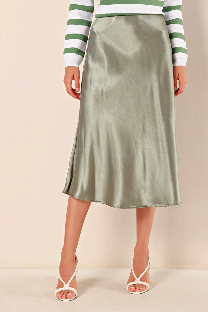 Jupe satin femme – Jupe midi fluide élégante 100% polyester
