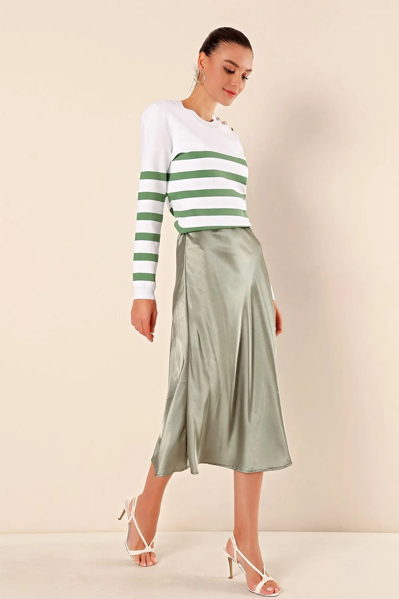 Jupe satin femme – Jupe midi fluide élégante 100% polyester