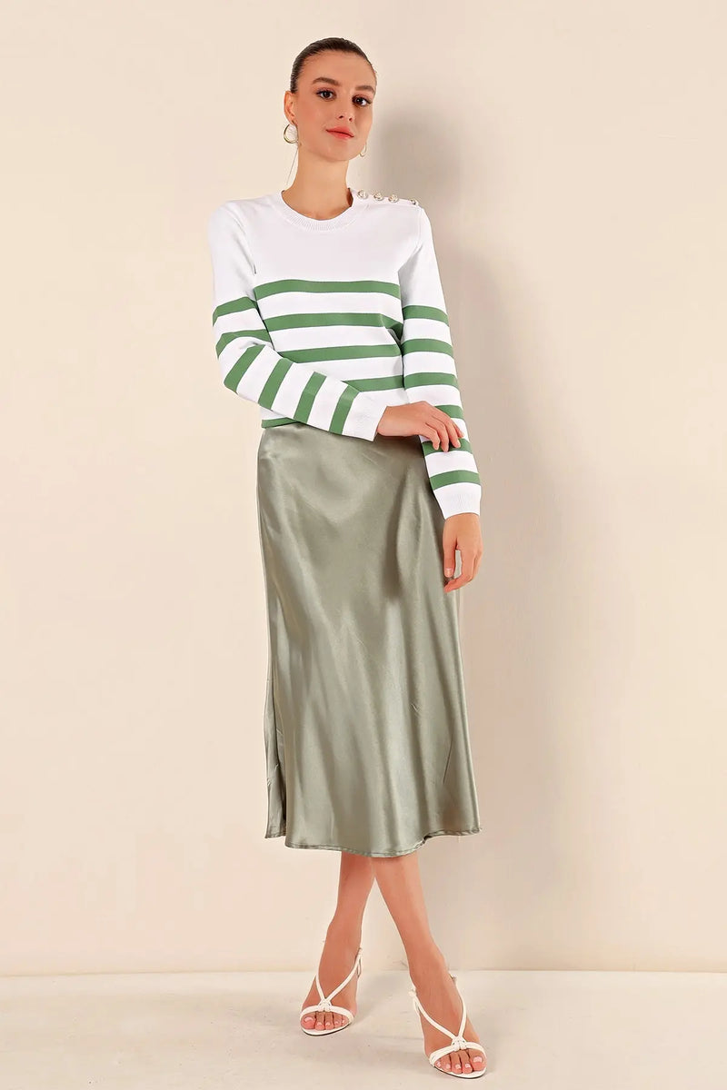 Jupe satin femme – Jupe midi fluide élégante 100% polyester