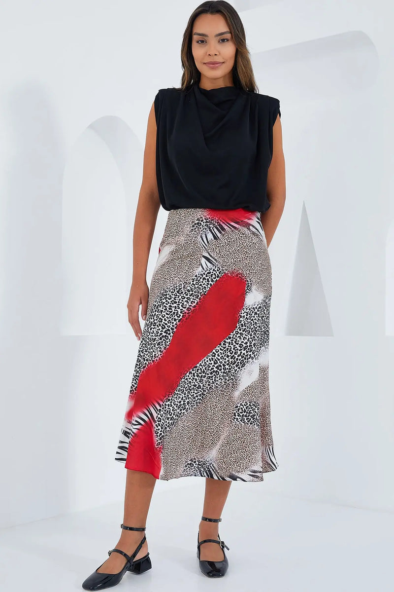 Jupe satin femme – Jupe midi fluide élégante 100% polyester