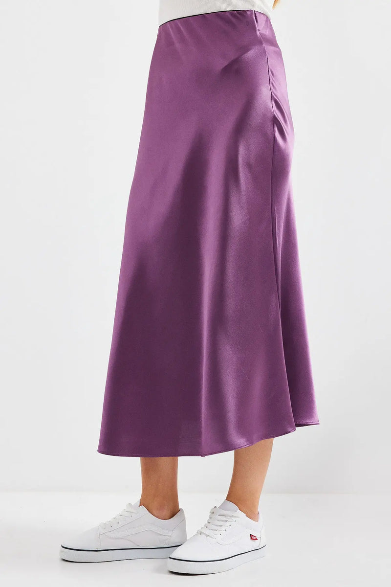 Jupe satin femme – Jupe midi fluide élégante 100% polyester
