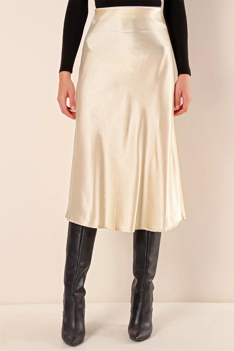 Jupe satin femme – Jupe midi fluide élégante 100% polyester