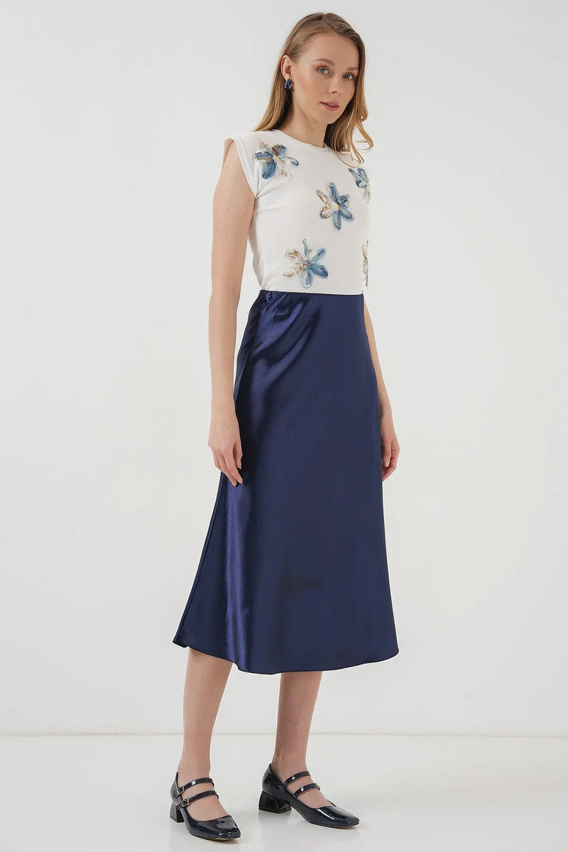Jupe satin femme – Jupe midi fluide élégante 100% polyester