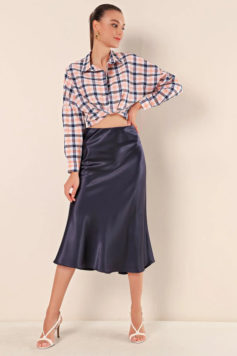 Jupe satin femme – Jupe midi fluide élégante 100% polyester