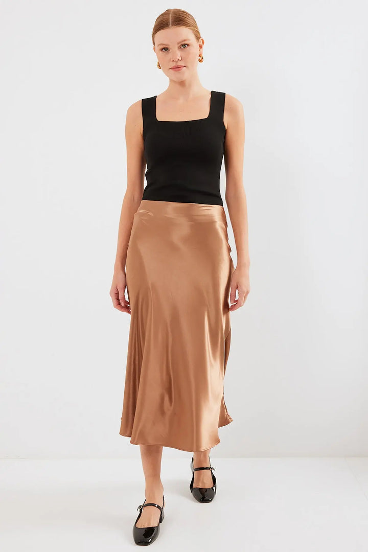 Jupe satin femme – Jupe midi fluide élégante 100% polyester