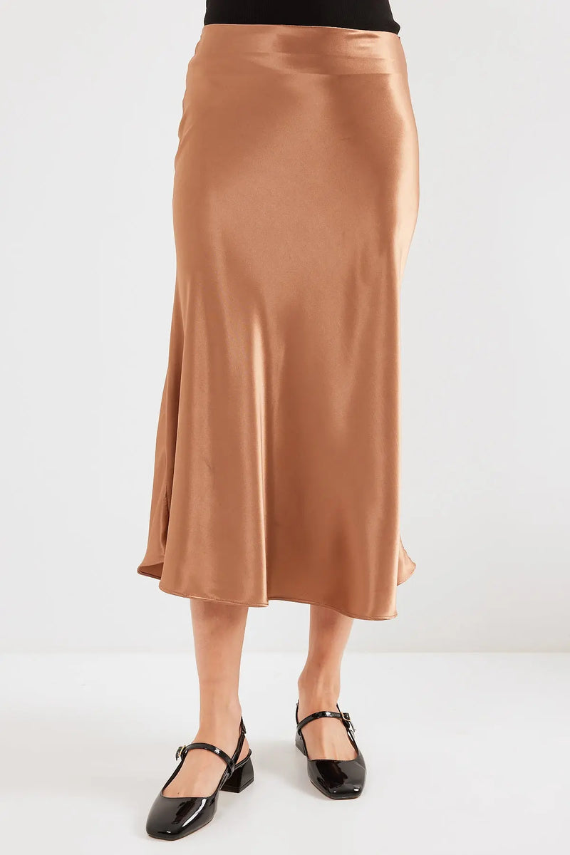 Jupe satin femme – Jupe midi fluide élégante 100% polyester