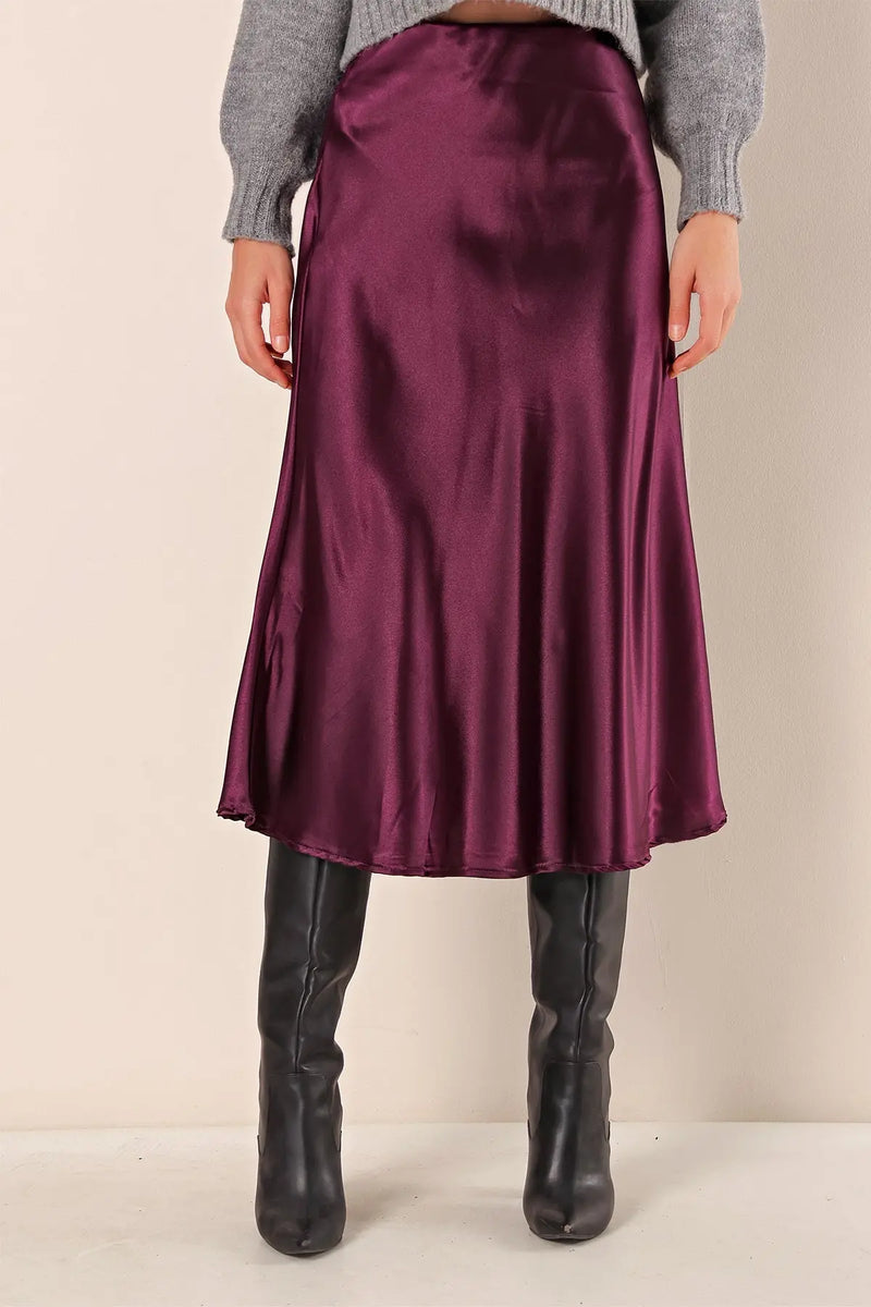 Jupe satin femme – Jupe midi fluide élégante 100% polyester