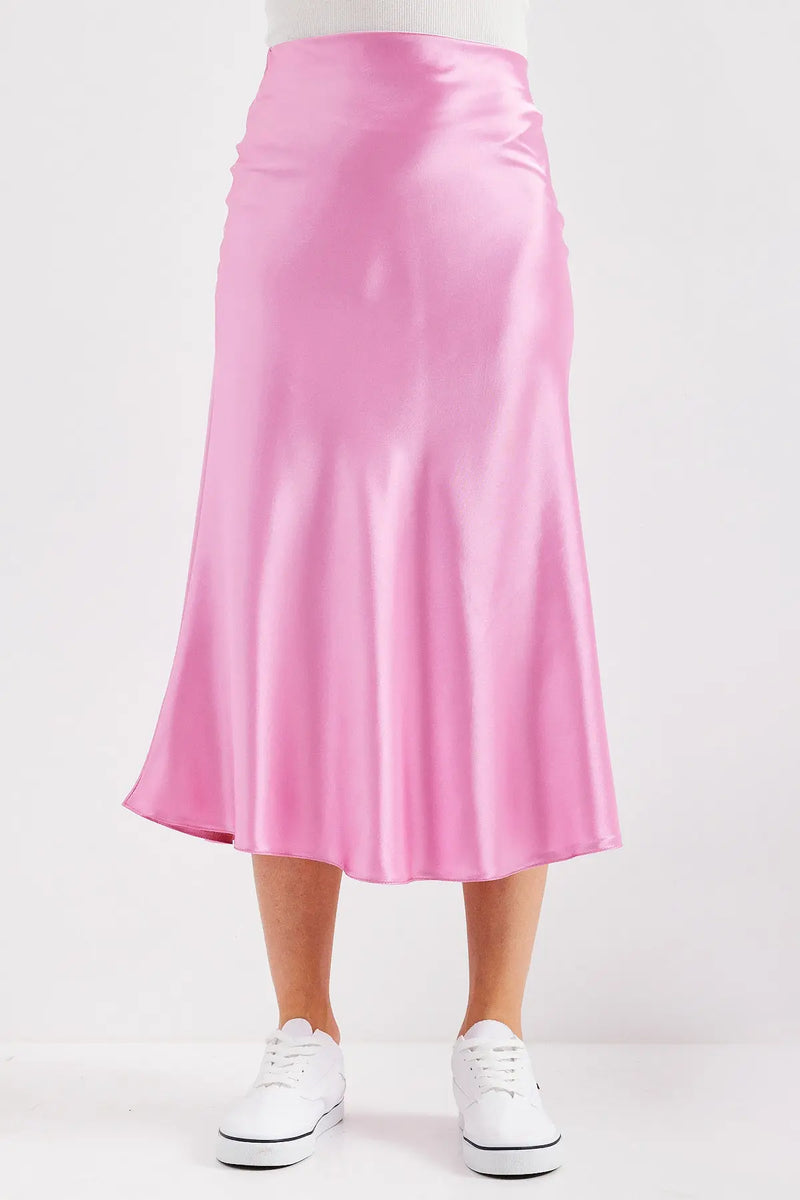 Jupe satin femme – Jupe midi fluide élégante 100% polyester