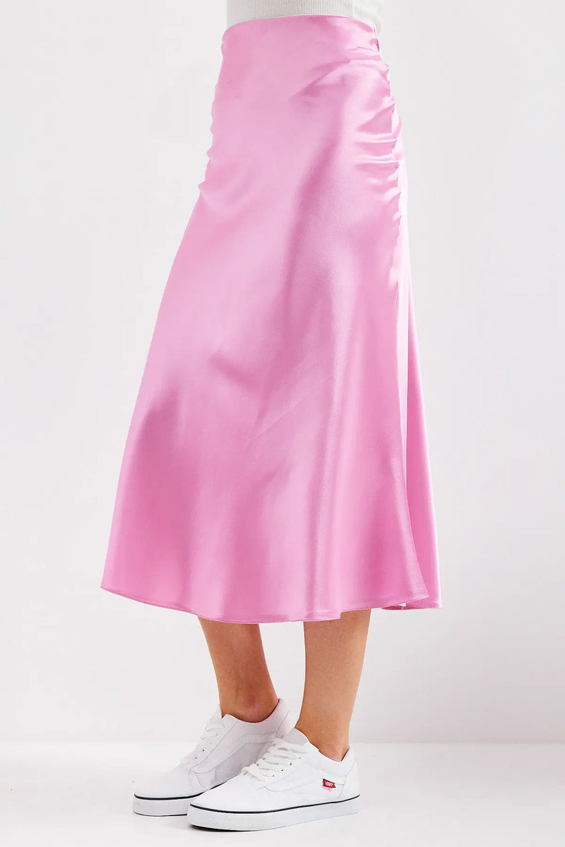 Jupe satin femme – Jupe midi fluide élégante 100% polyester