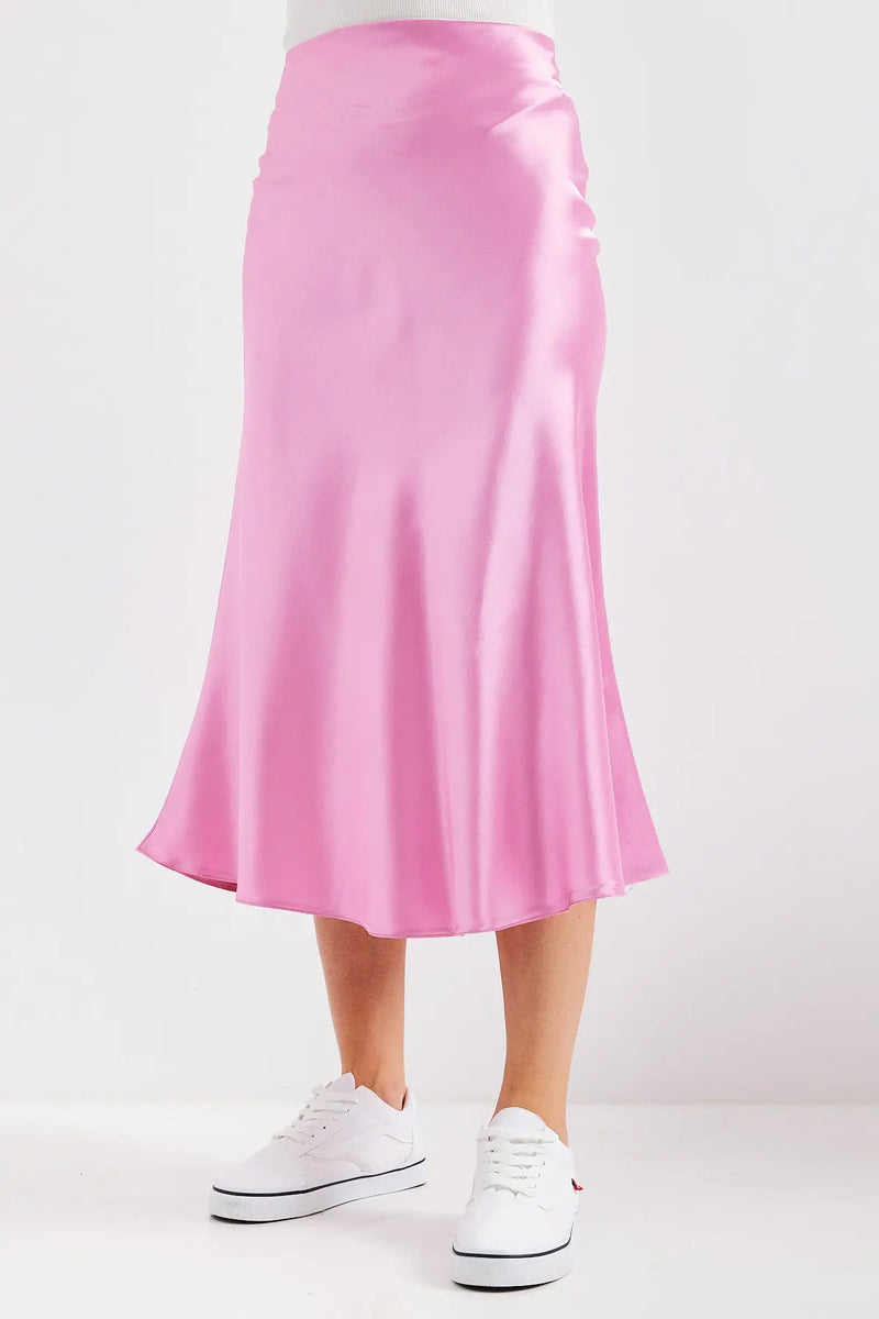 Jupe satin femme – Jupe midi fluide élégante 100% polyester