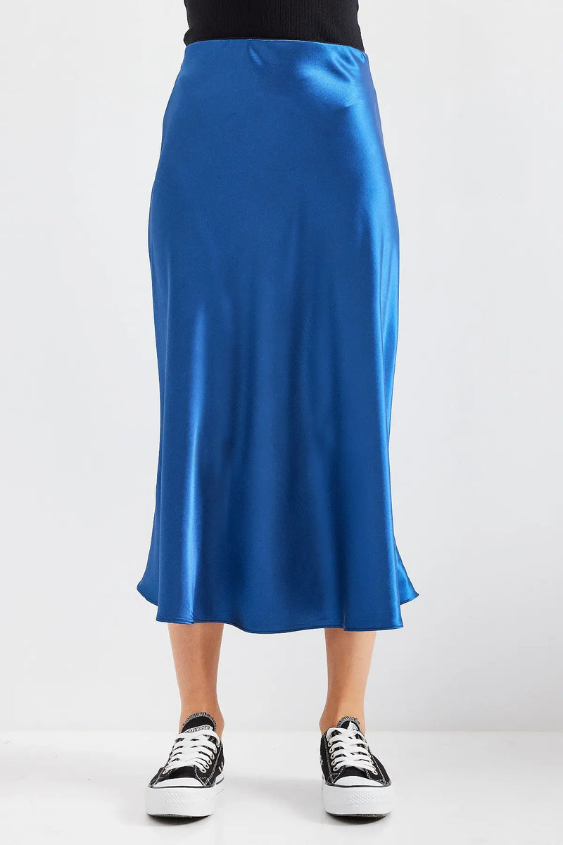 Jupe satin femme – Jupe midi fluide élégante 100% polyester