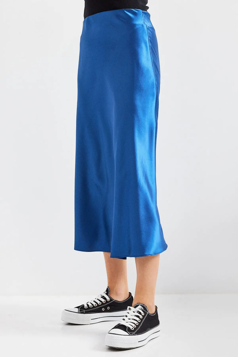 Jupe satin femme – Jupe midi fluide élégante 100% polyester