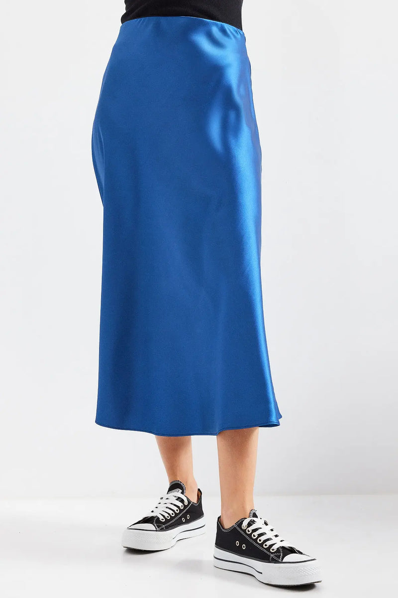 Jupe satin femme – Jupe midi fluide élégante 100% polyester