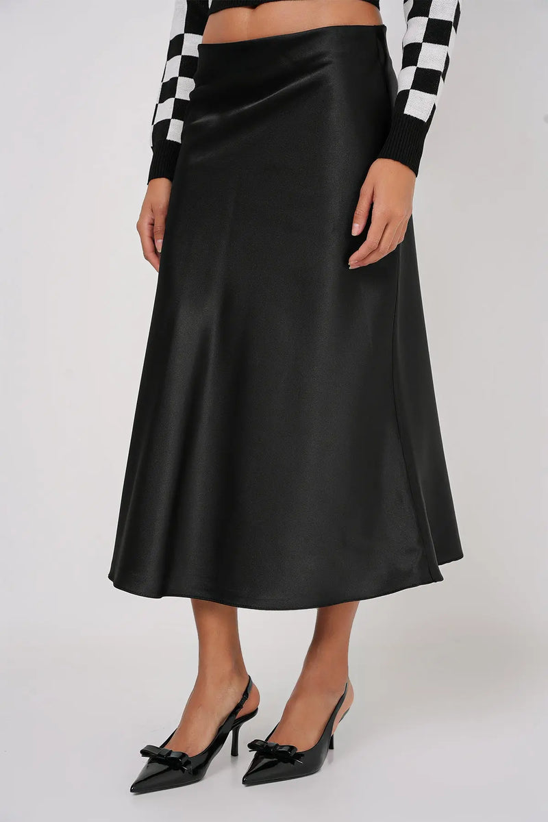 Jupe satin femme – Jupe midi fluide élégante 100% polyester