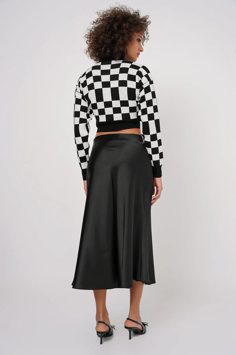 Jupe satin femme – Jupe midi fluide élégante 100% polyester