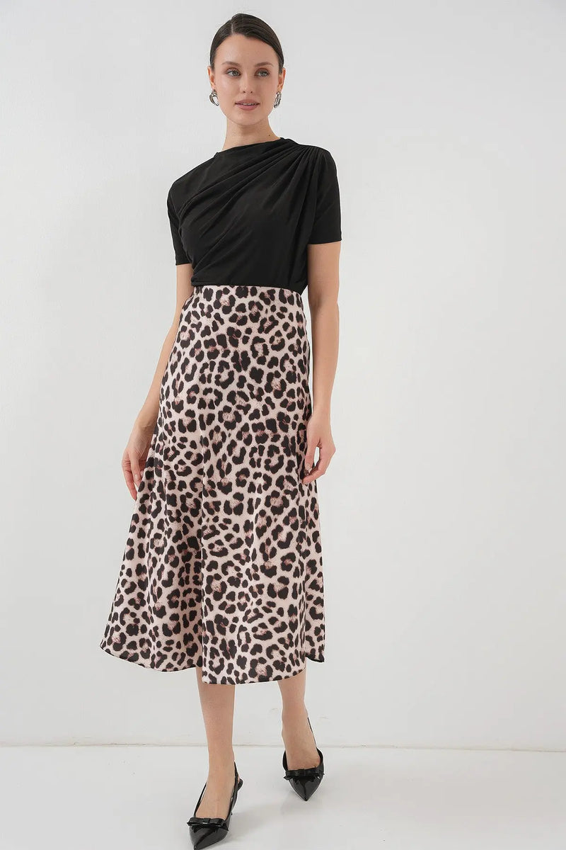 Jupe satin femme – Jupe midi fluide élégante 100% polyester