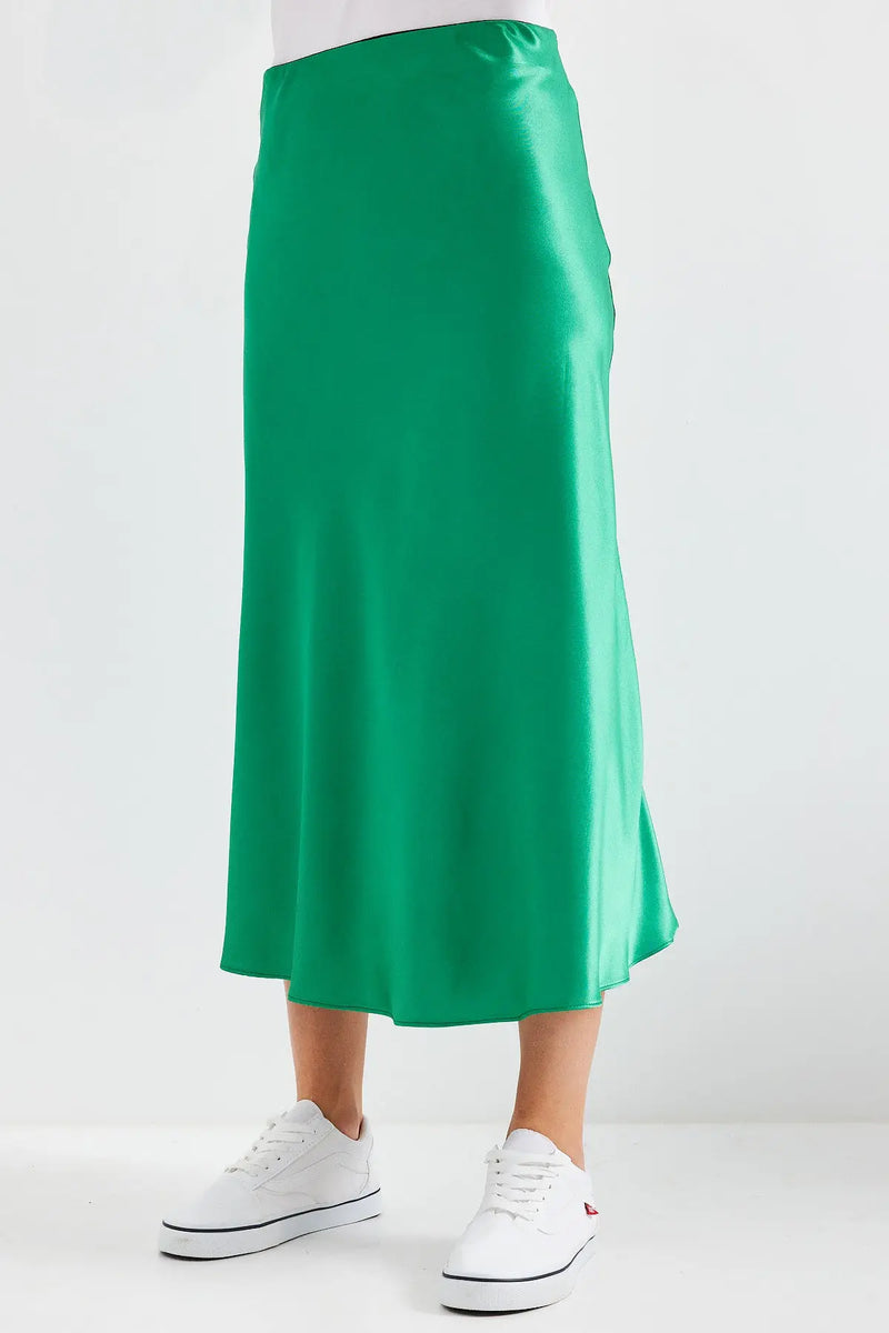 Jupe satin femme – Jupe midi fluide élégante 100% polyester