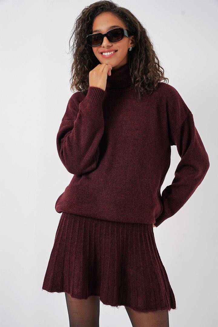 15891 Ensemble Tricot Femme Pull + Jupe Courte 2 Pièces