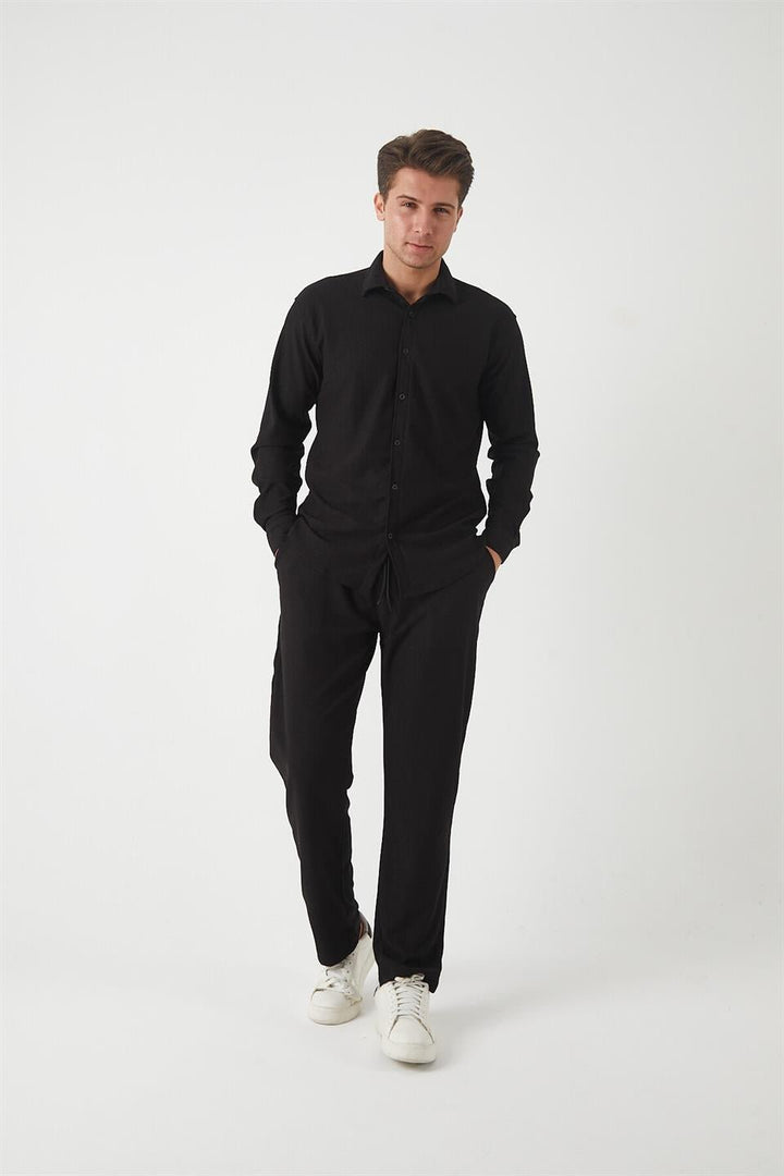 Pantalon Homme Jacquard à Taille Élastique Effet Délavé