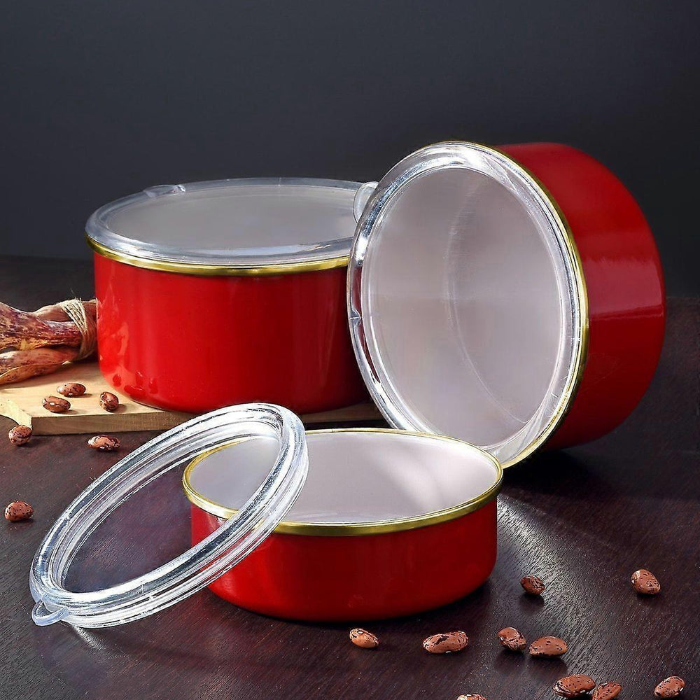 Set de 3 boîtes de conservation en émail avec couvercles – 6 pièces