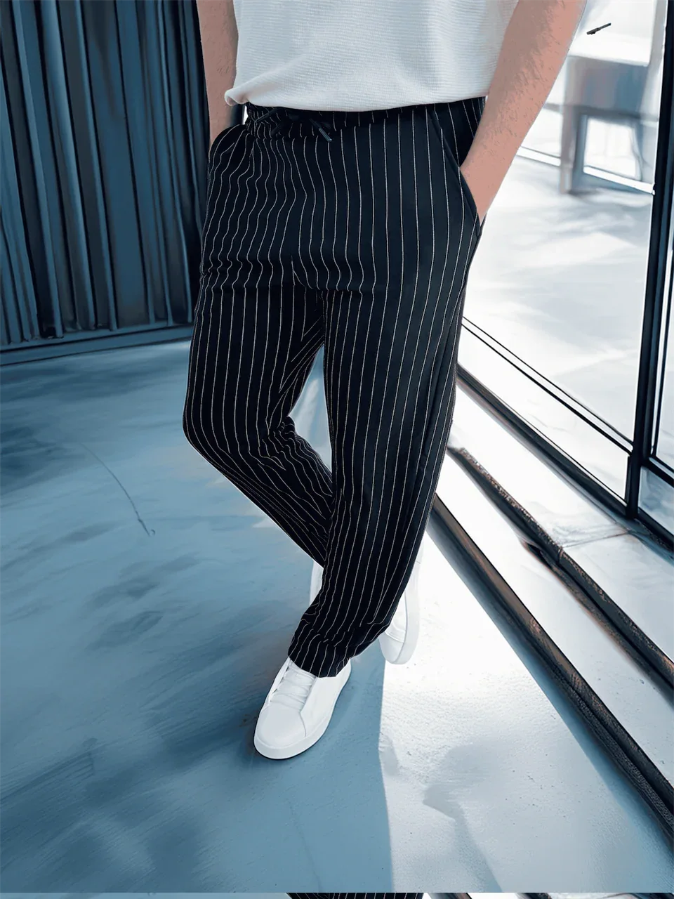 pantalon homme krep rayé coupe confort - Justyol