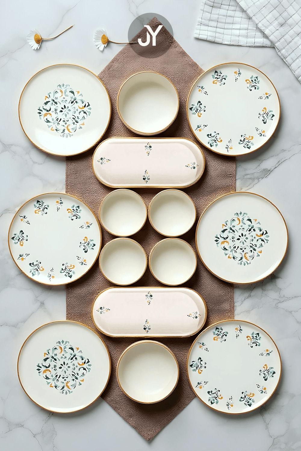 Service petit-déjeuner empilable D-Harma pour 6 personnes – Set de présentation luxe 14 pièces