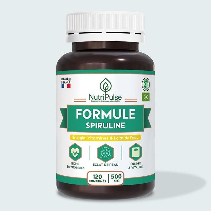 NutriPulse Spiruline 500mg Superfood Riche en Vitamines – Énergie, Vitalité & Éclat de Peau – 120 Comprimés