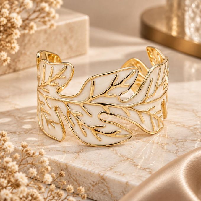 Bracelet Manchette Feuillager –chic élégant tendance-Acier Inoxydable