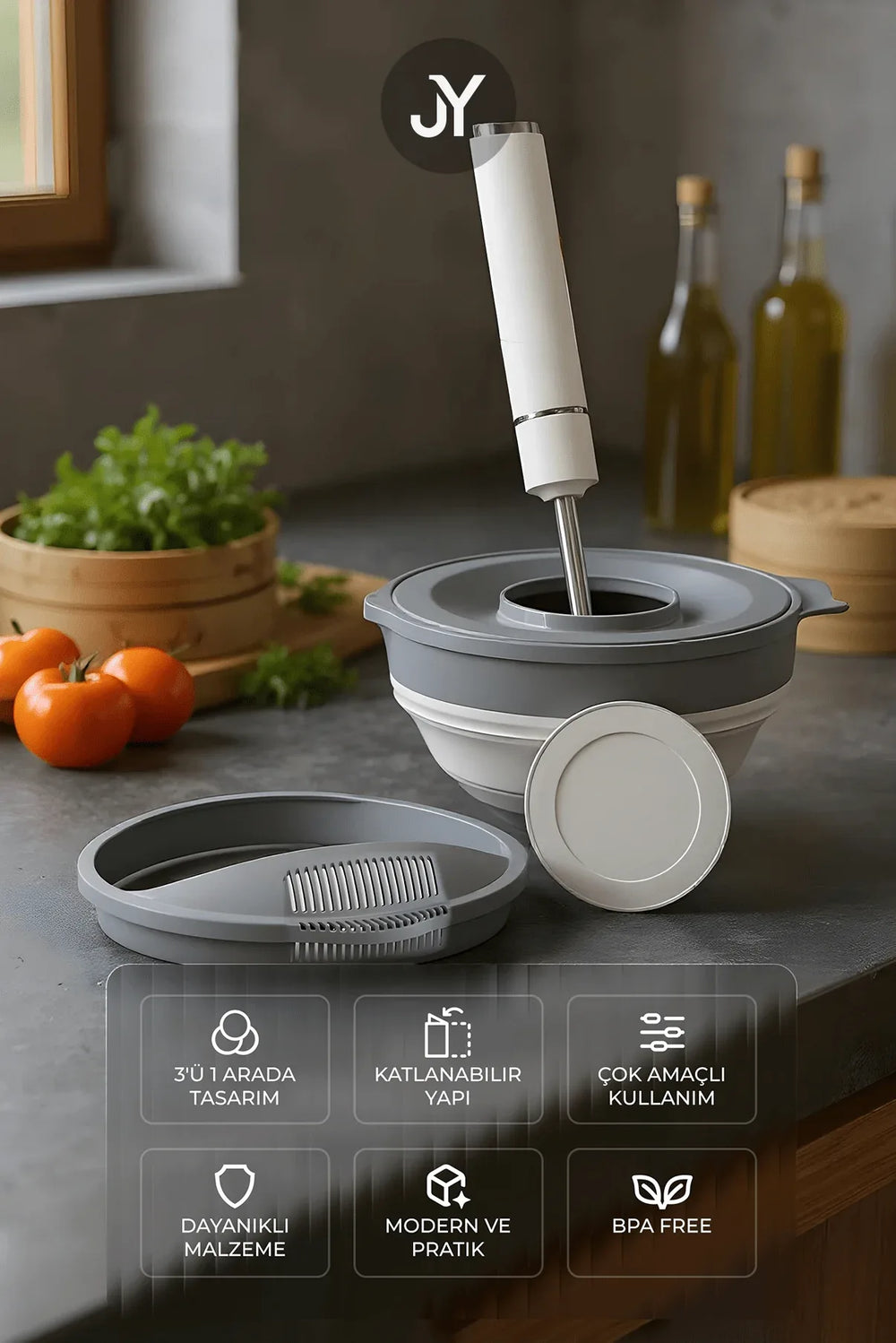 Set de préparation cuisine pliable 3‑en‑1 – 4 pièces