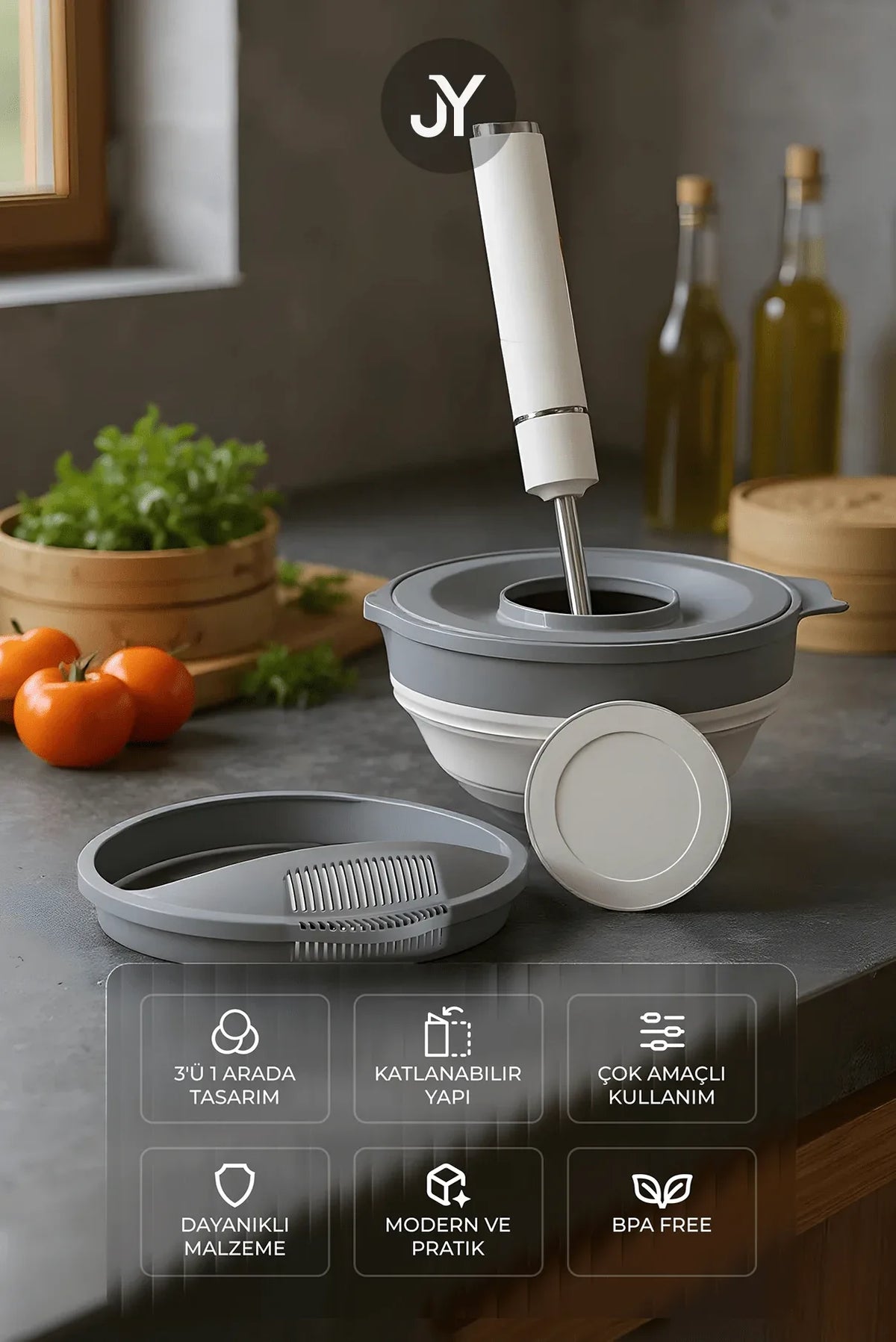 Set de préparation cuisine pliable 3‑en‑1 – 4 pièces - Justyol