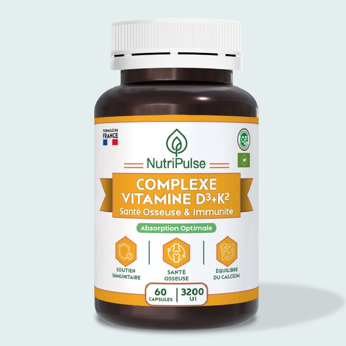 NutriPulse Vitamines K2 D3 3200 UI – Santé des Os & Immunité – 60 Gélules