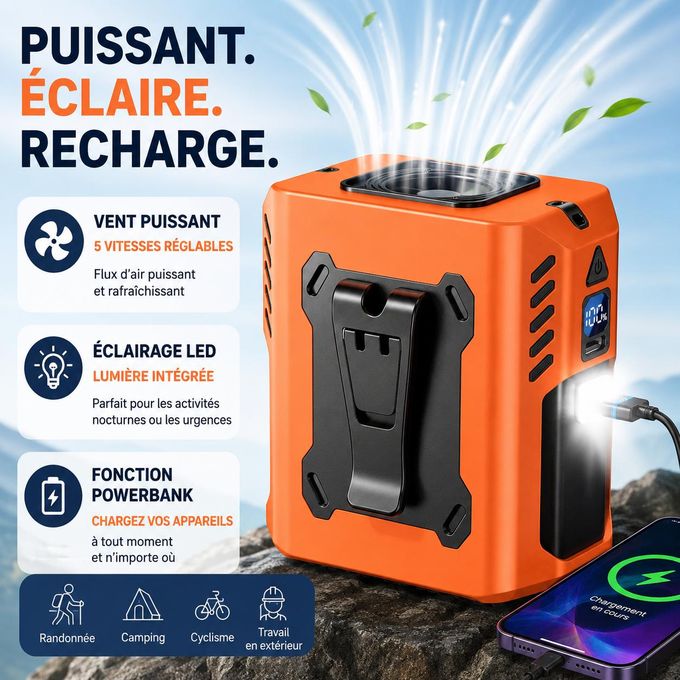 Mini Ventilateur Portable Rechargeable 8000mAh avec Power Bank