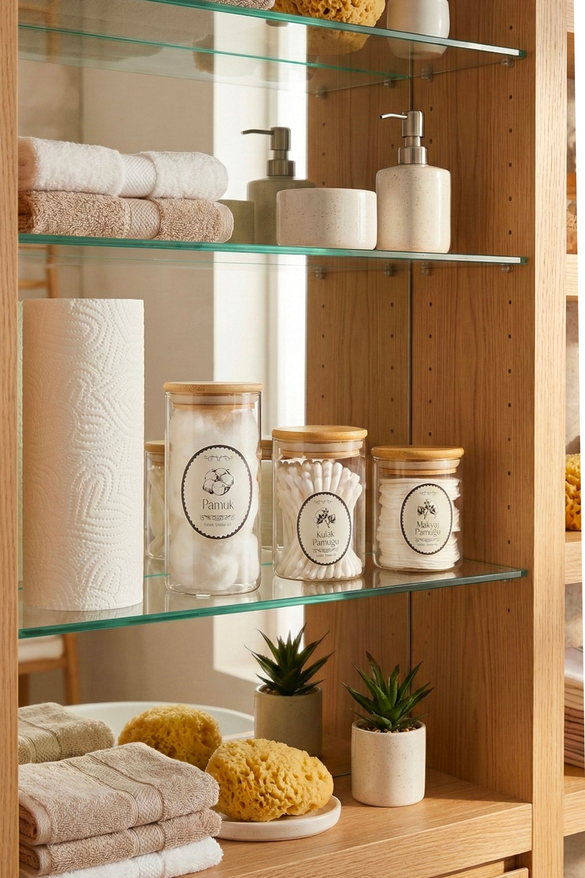 Set de 3 Pots en Verre avec Couvercles en Bambou – 230, 280 et 450 ml