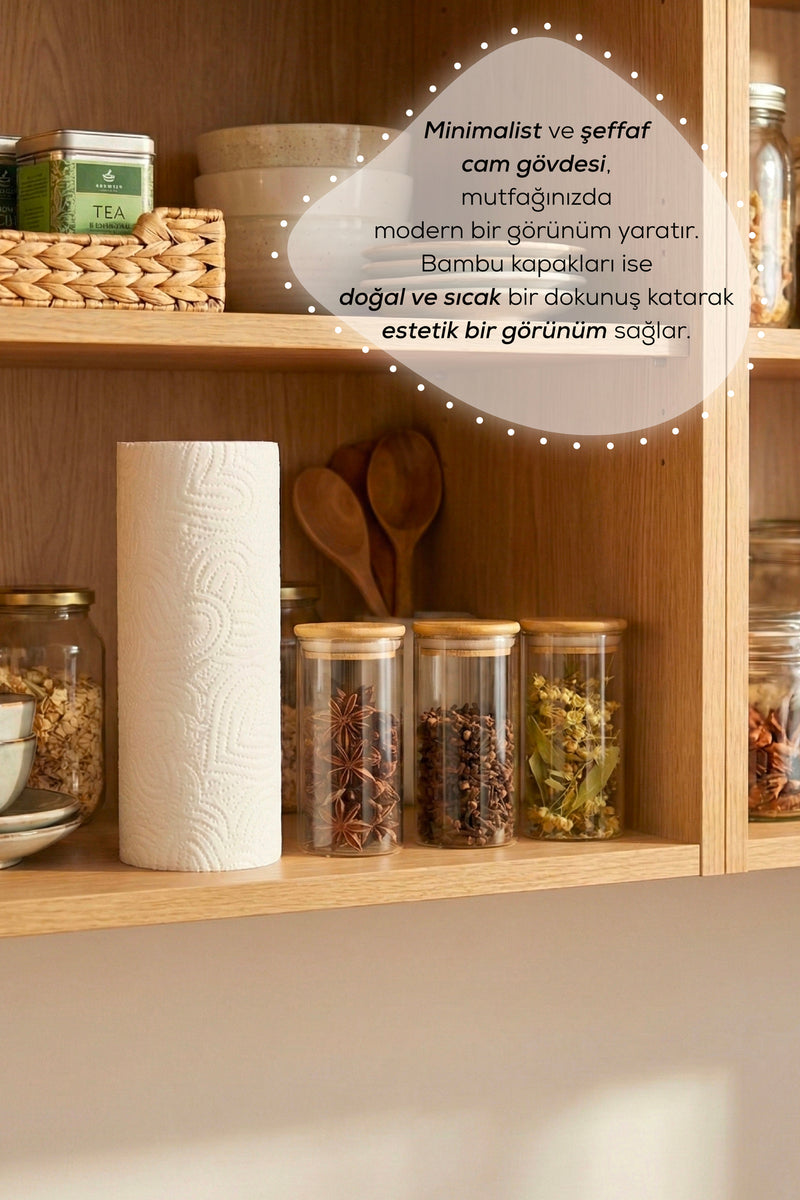 Lot de 3 Bocaux en Verre 350 ml, Couvercle en Bambou Hermétique