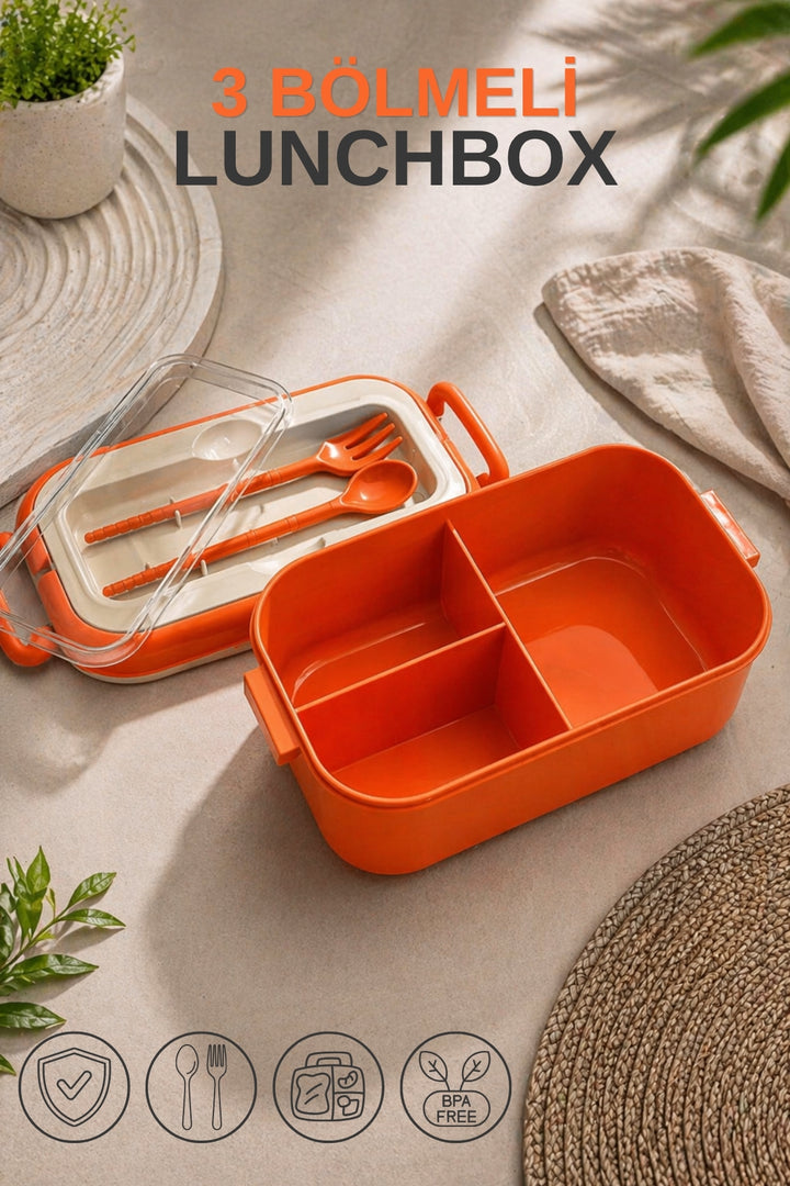Lunch Box Compartimentée avec Cuillère et Fourchette – 3 Compartiments