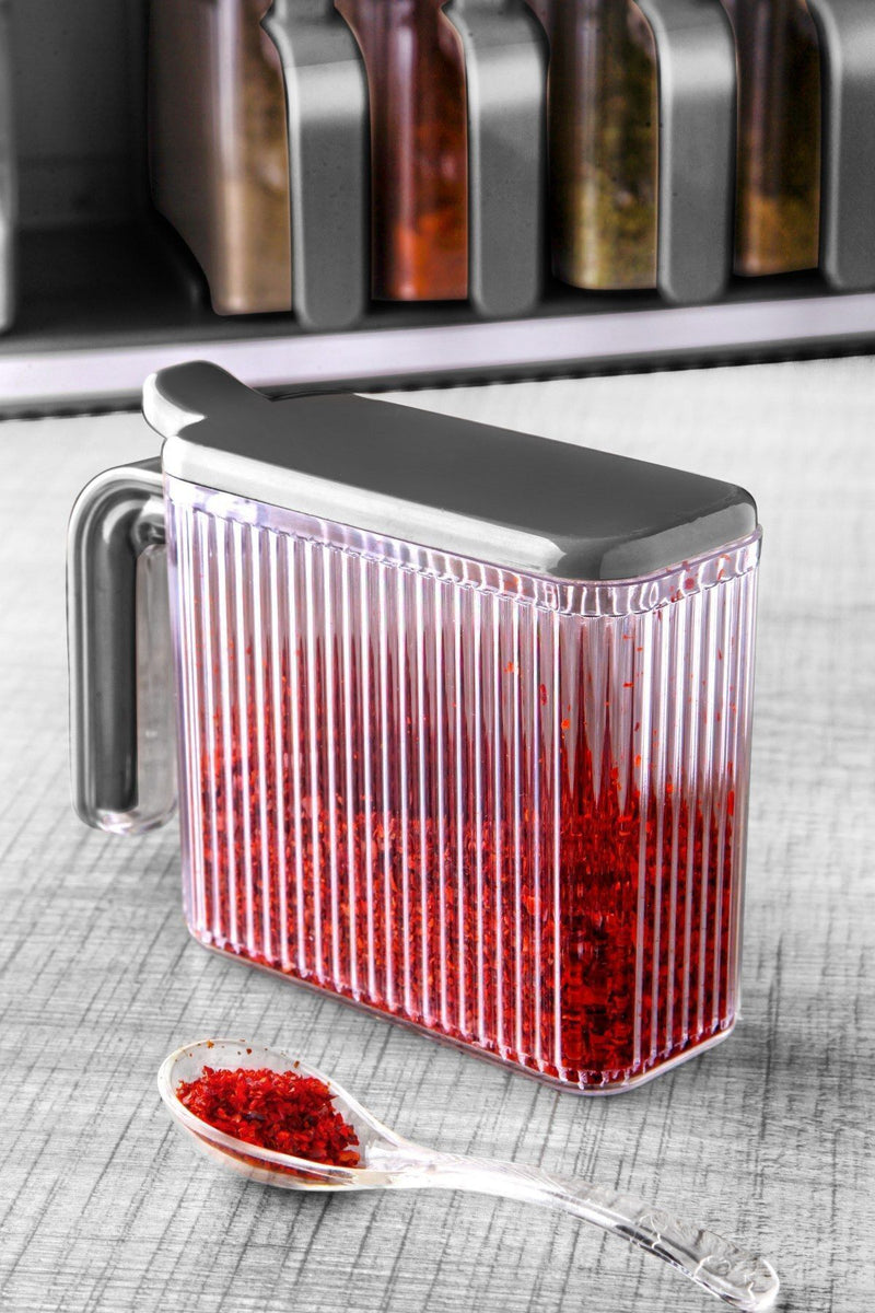 Set de 6 pots à épices avec support, couvercle, cuillère intégrée et fixation adhésive – support à épices avec poignée