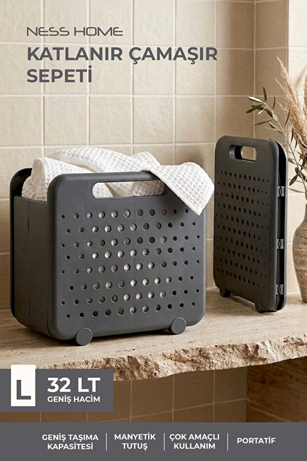 Panier à Linge Pliable 32 L Multifonction avec Poignées