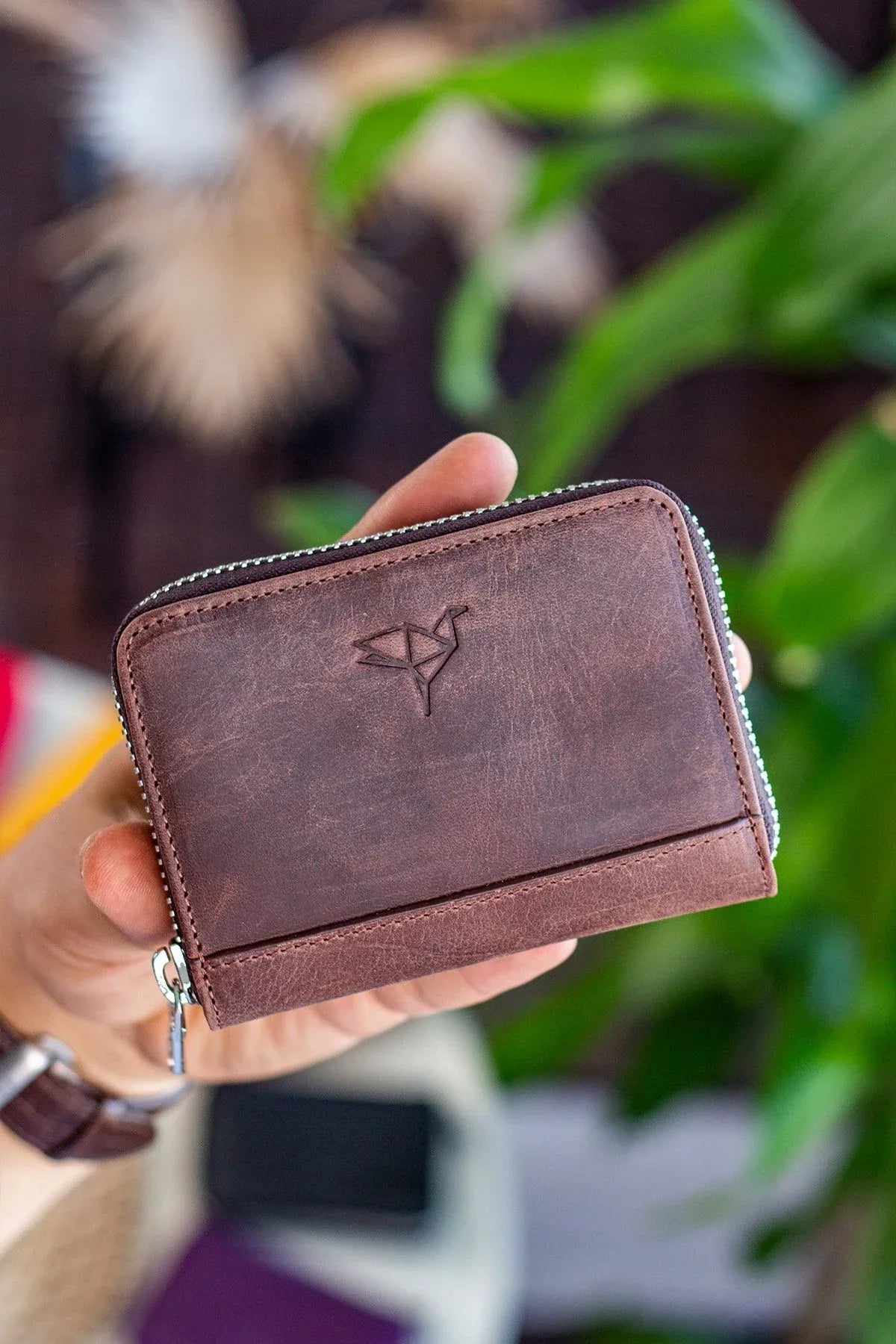 Portefeuille unisexe en cuir véritable Crazy Leather zippé avec porte-monnaie – Taba Sydney - Justyol