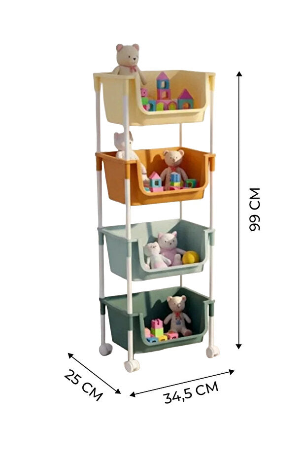 Étagère de Rangement 4 Niveaux à Roulettes