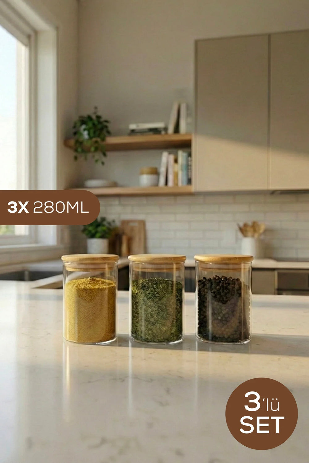 Bocal en Verre avec Couvercle en Bambou – 280 ml – Rangement Cuisine