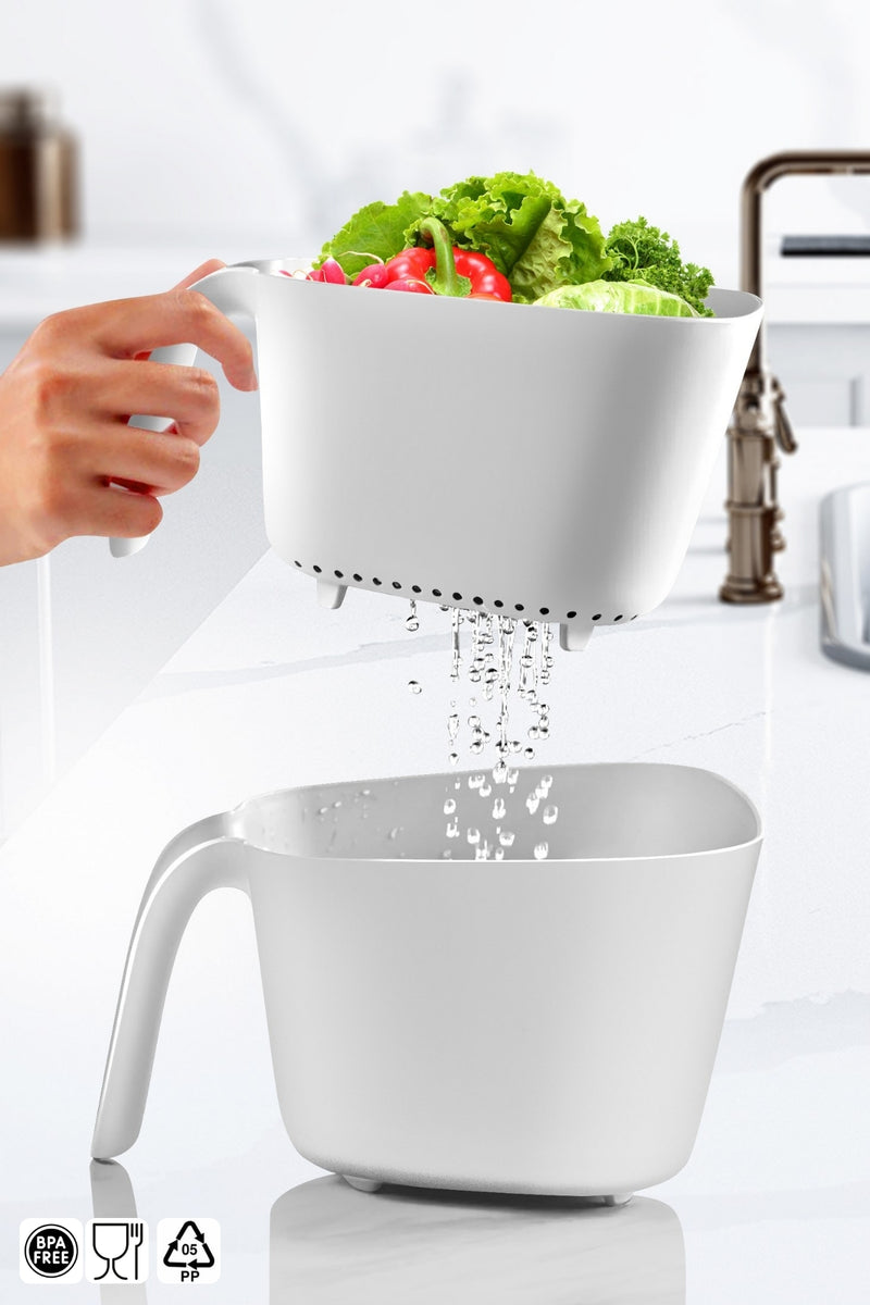 Passoire Double avec Poignée 2,45 L – Riz, Pâtes, Légumes