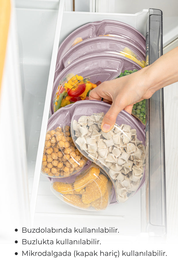 Lot de 2 Boîtes Alimentaires Rondes 3 Compartiments 1,2 L