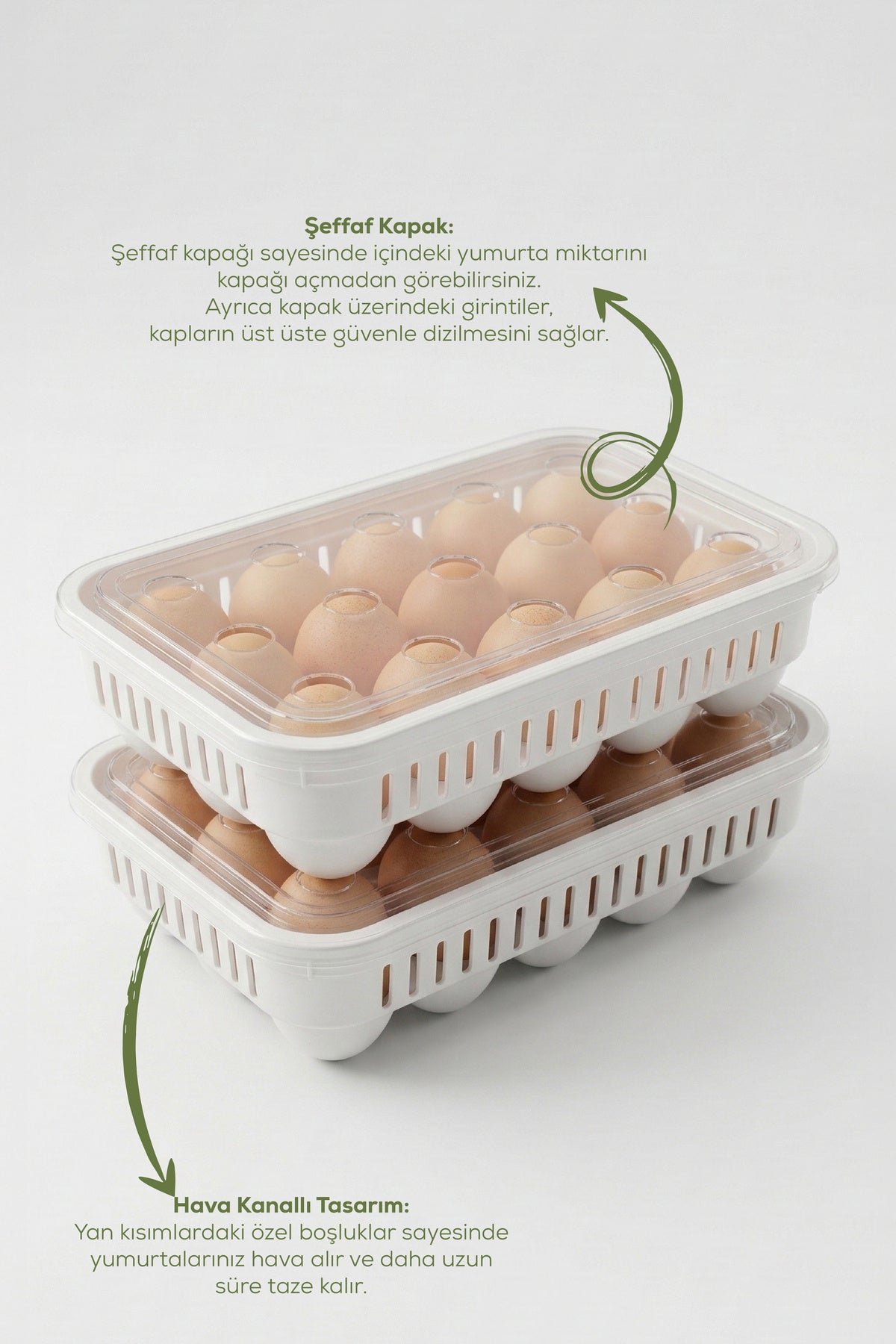 Boîte à œufs empilable pour réfrigérateur en plastique beige