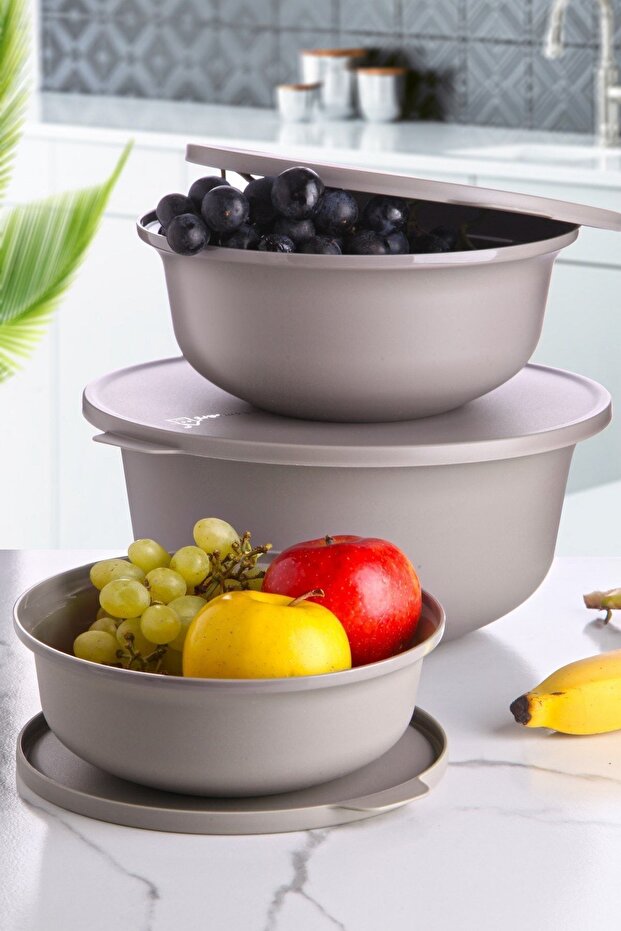 طقم 3 علب حفظ طعام دائرية محكمة الإغلاق – 1 و2 و4 لتر